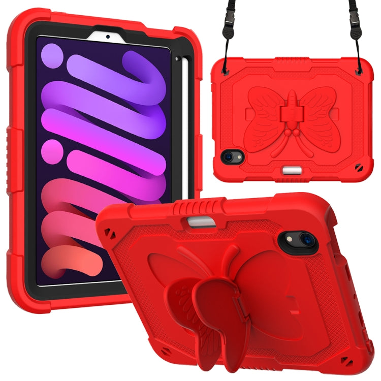 For iPad mini 6 / mini 2024 Pure Color PC + Silicone Anti-drop Protective Tablet Case with Butterfly Shape Holder & Pen Slot(Red) - iPad mini 6 Cases by buy2fix | Online Shopping UK | buy2fix