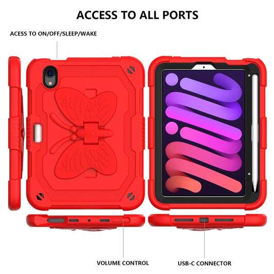 For iPad mini 6 / mini 2024 Pure Color PC + Silicone Anti-drop Protective Tablet Case with Butterfly Shape Holder & Pen Slot(Red) - iPad mini 6 Cases by buy2fix | Online Shopping UK | buy2fix