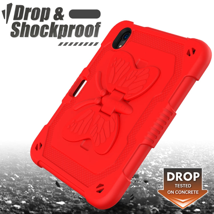For iPad mini 6 / mini 2024 Pure Color PC + Silicone Anti-drop Protective Tablet Case with Butterfly Shape Holder & Pen Slot(Red) - iPad mini 6 Cases by buy2fix | Online Shopping UK | buy2fix