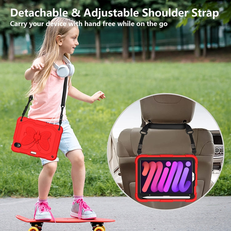 For iPad mini 6 / mini 2024 Pure Color PC + Silicone Anti-drop Protective Tablet Case with Butterfly Shape Holder & Pen Slot(Red) - iPad mini 6 Cases by buy2fix | Online Shopping UK | buy2fix