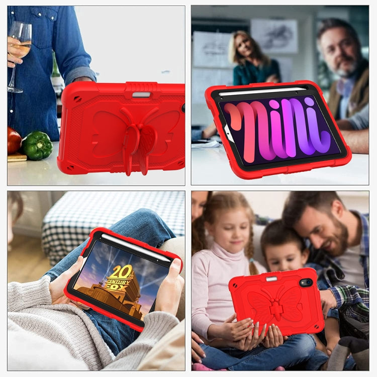 For iPad mini 6 / mini 2024 Pure Color PC + Silicone Anti-drop Protective Tablet Case with Butterfly Shape Holder & Pen Slot(Red) - iPad mini 6 Cases by buy2fix | Online Shopping UK | buy2fix