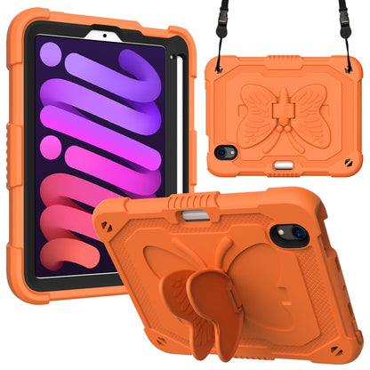For iPad mini 6 / mini 2024 Pure Color PC + Silicone Anti-drop Protective Tablet Case with Butterfly Shape Holder & Pen Slot(Kumquat) - iPad mini 6 Cases by buy2fix | Online Shopping UK | buy2fix
