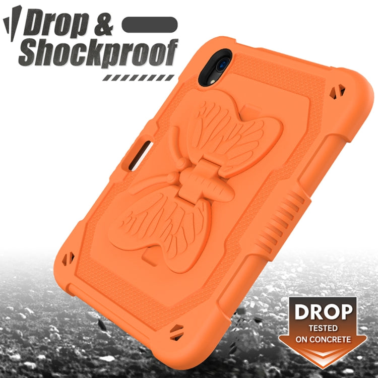 For iPad mini 6 / mini 2024 Pure Color PC + Silicone Anti-drop Protective Tablet Case with Butterfly Shape Holder & Pen Slot(Kumquat) - iPad mini 6 Cases by buy2fix | Online Shopping UK | buy2fix
