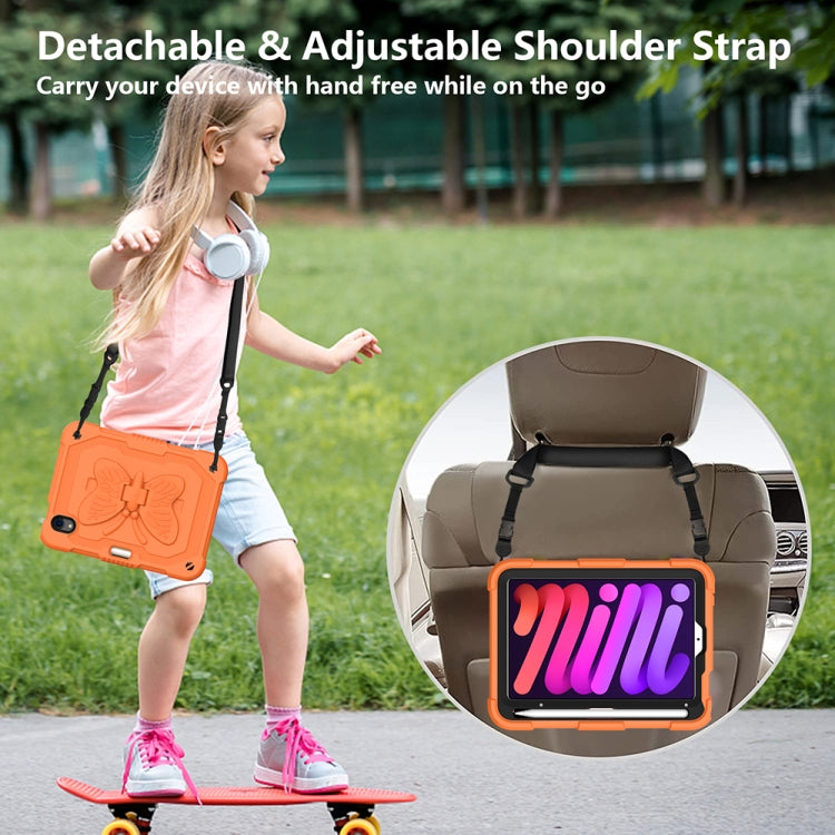 For iPad mini 6 / mini 2024 Pure Color PC + Silicone Anti-drop Protective Tablet Case with Butterfly Shape Holder & Pen Slot(Kumquat) - iPad mini 6 Cases by buy2fix | Online Shopping UK | buy2fix