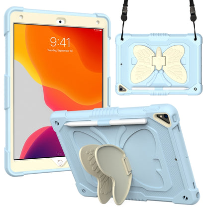 Beige PC + Silicone Anti-drop Protective Case with Butterfly Shape Holder & Pen Slot For iPad 10.2 2021 & 2020 & 2019 / Air 3 10.5 inch(Beige + Ice Crystal Blue) - iPad 10.2 Cases by buy2fix | Online Shopping UK | buy2fix
