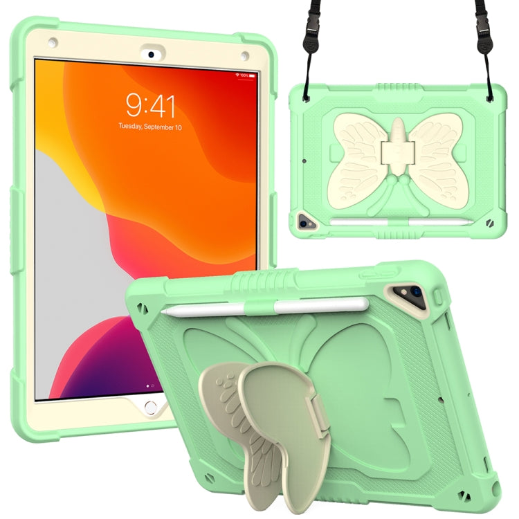 Beige PC + Silicone Anti-drop Protective Case with Butterfly Shape Holder & Pen Slot For iPad 10.2 2021 & 2020 & 2019 / Air 3 10.5 inch(Beige + Fresh Green) - iPad 10.2 Cases by buy2fix | Online Shopping UK | buy2fix