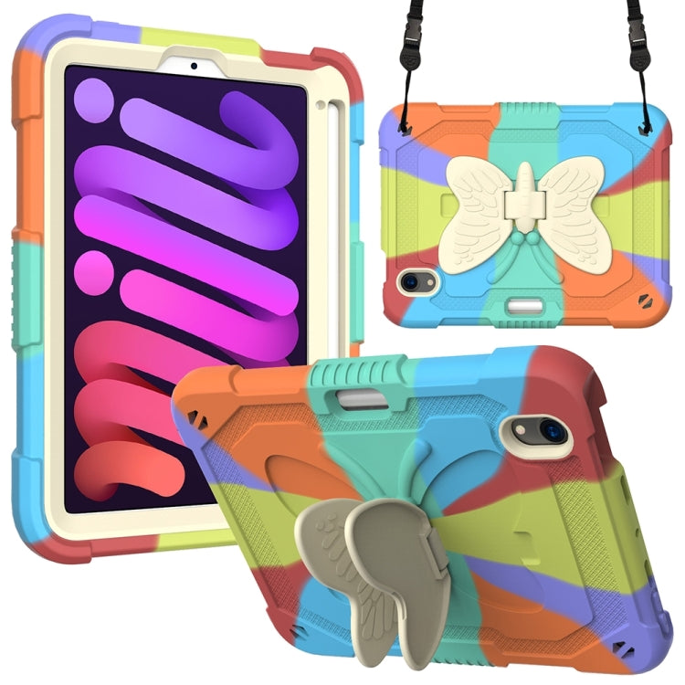 For iPad mini 6 / mini 2024 Beige PC + Silicone Anti-drop Protective Tablet Case with Butterfly Shape Holder & Pen Slot(Colorful Red) - iPad mini 6 Cases by buy2fix | Online Shopping UK | buy2fix