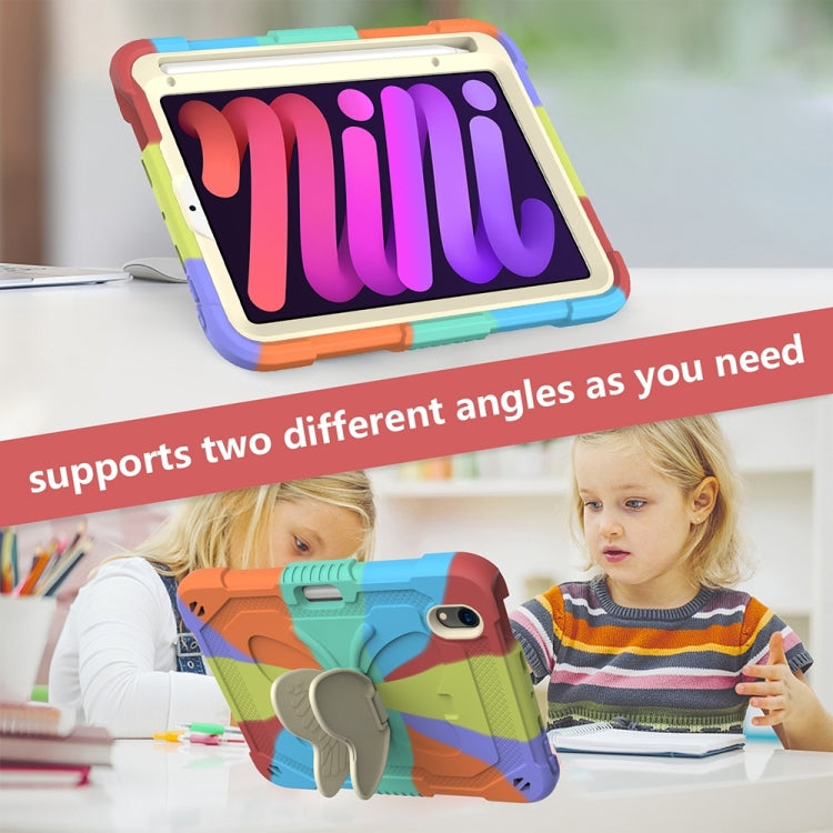 For iPad mini 6 / mini 2024 Beige PC + Silicone Anti-drop Protective Tablet Case with Butterfly Shape Holder & Pen Slot(Colorful Red) - iPad mini 6 Cases by buy2fix | Online Shopping UK | buy2fix