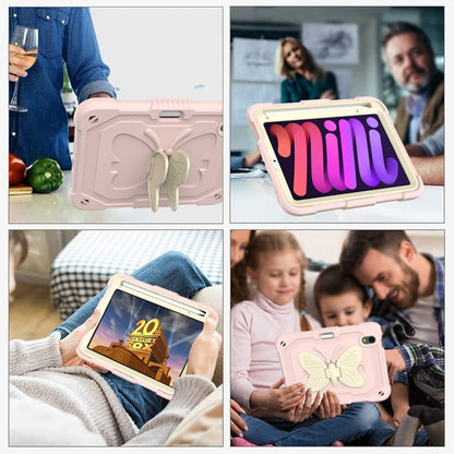For iPad mini 6 / mini 2024 Beige PC + Silicone Anti-drop Protective Tablet Case with Butterfly Shape Holder & Pen Slot(Beige + Rose Pink) - iPad mini 6 Cases by buy2fix | Online Shopping UK | buy2fix