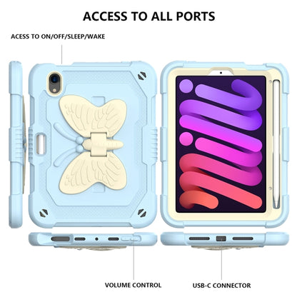 For iPad mini 6 / mini 2024 Beige PC + Silicone Anti-drop Protective Tablet Case with Butterfly Shape Holder & Pen Slot(Beige + Ice Crystal Blue) - iPad mini 6 Cases by buy2fix | Online Shopping UK | buy2fix