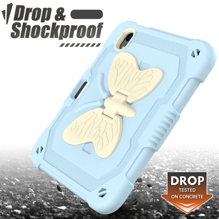 For iPad mini 6 / mini 2024 Beige PC + Silicone Anti-drop Protective Tablet Case with Butterfly Shape Holder & Pen Slot(Beige + Ice Crystal Blue) - iPad mini 6 Cases by buy2fix | Online Shopping UK | buy2fix