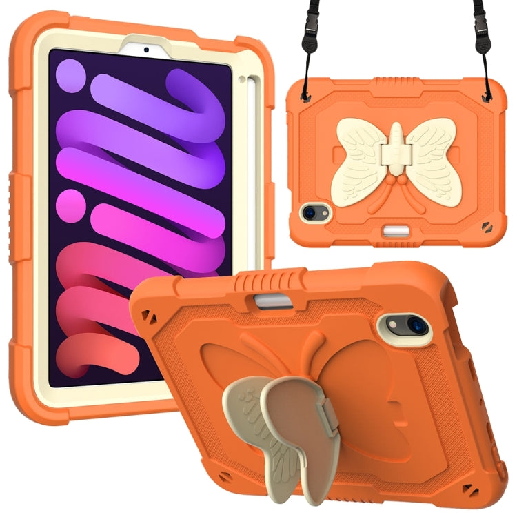For iPad mini 6 / mini 2024 Beige PC + Silicone Anti-drop Protective Tablet Case with Butterfly Shape Holder & Pen Slot(Beige + Kumquat) - iPad mini 6 Cases by buy2fix | Online Shopping UK | buy2fix