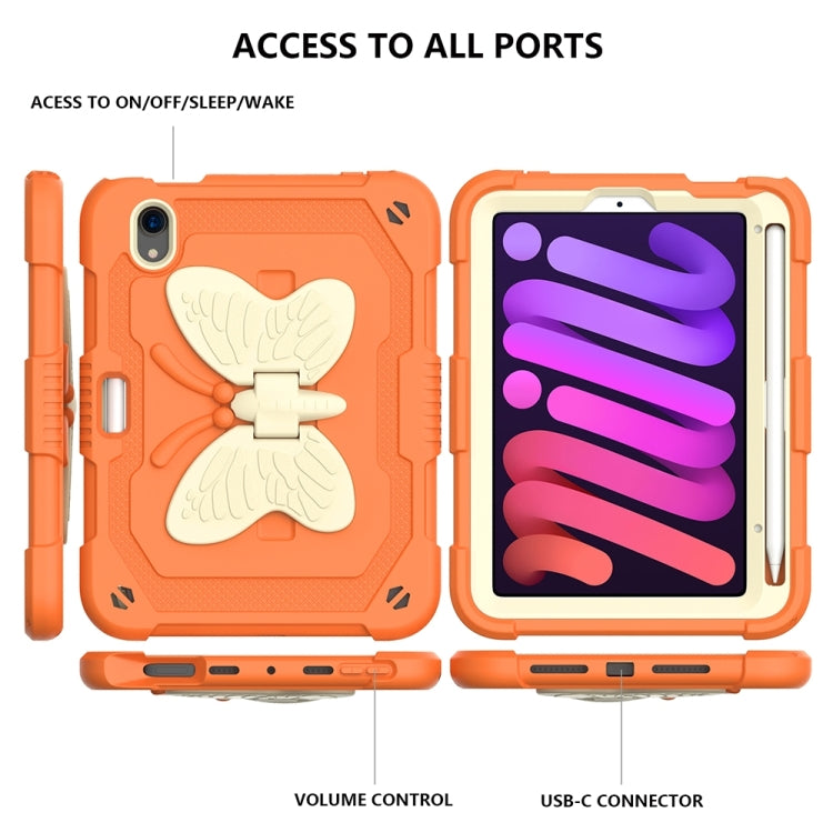 For iPad mini 6 / mini 2024 Beige PC + Silicone Anti-drop Protective Tablet Case with Butterfly Shape Holder & Pen Slot(Beige + Kumquat) - iPad mini 6 Cases by buy2fix | Online Shopping UK | buy2fix