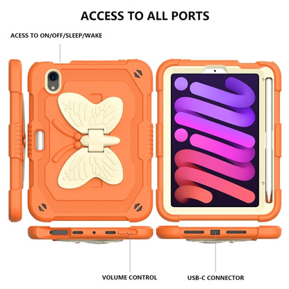 For iPad mini 6 / mini 2024 Beige PC + Silicone Anti-drop Protective Tablet Case with Butterfly Shape Holder & Pen Slot(Beige + Kumquat) - iPad mini 6 Cases by buy2fix | Online Shopping UK | buy2fix