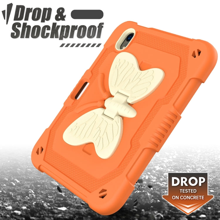 For iPad mini 6 / mini 2024 Beige PC + Silicone Anti-drop Protective Tablet Case with Butterfly Shape Holder & Pen Slot(Beige + Kumquat) - iPad mini 6 Cases by buy2fix | Online Shopping UK | buy2fix