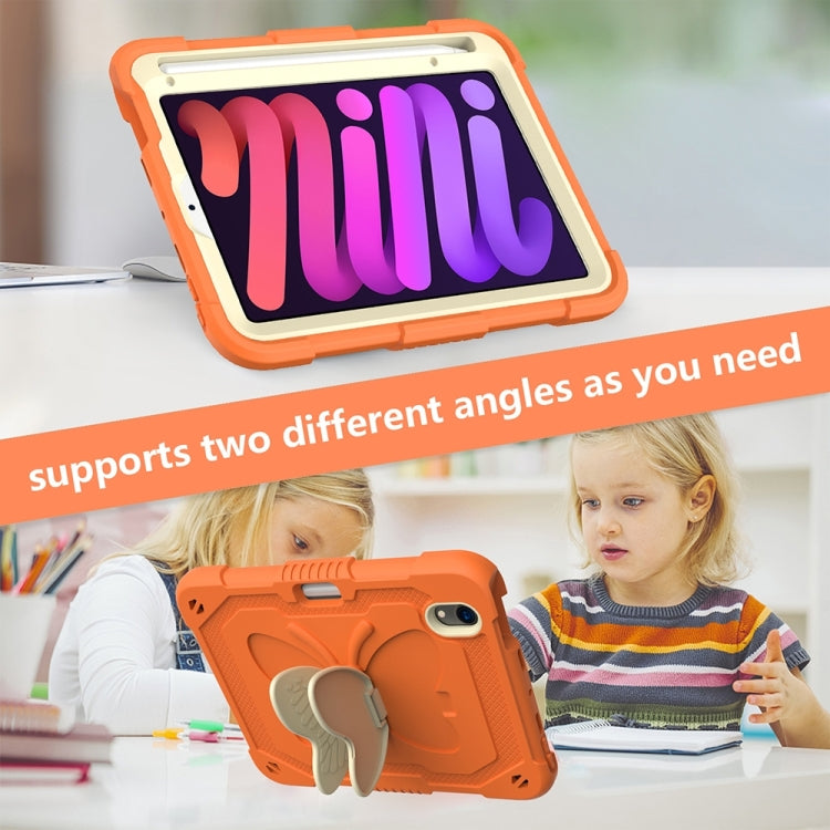 For iPad mini 6 / mini 2024 Beige PC + Silicone Anti-drop Protective Tablet Case with Butterfly Shape Holder & Pen Slot(Beige + Kumquat) - iPad mini 6 Cases by buy2fix | Online Shopping UK | buy2fix
