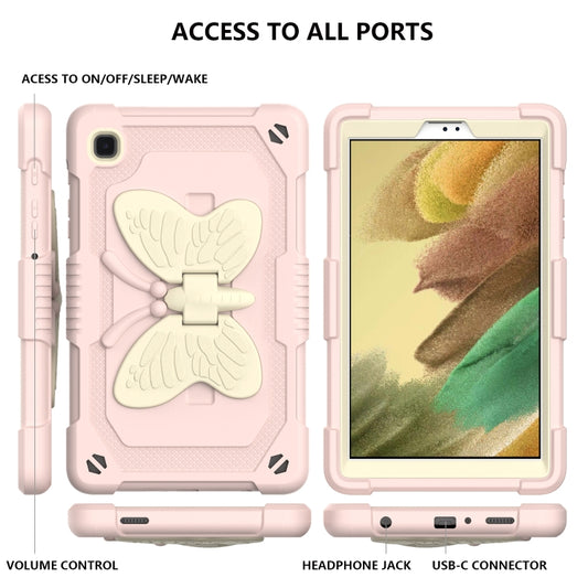 Beige PC + Silicone Anti-drop Protective Case with Butterfly Shape Holder & Pen Slot For Samsung Galaxy Tab A7 Lite 8.7 SM-T220 / SM-T225(Beige + Rose Pink) by buy2fix