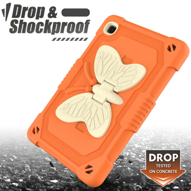 Beige PC + Silicone Anti-drop Protective Case with Butterfly Shape Holder & Pen Slot For Samsung Galaxy Tab A7 Lite 8.7 SM-T220 / SM-T225(Beige + Kumquat) - Tab A7 Lite T220 / T225 by buy2fix | Online Shopping UK | buy2fix