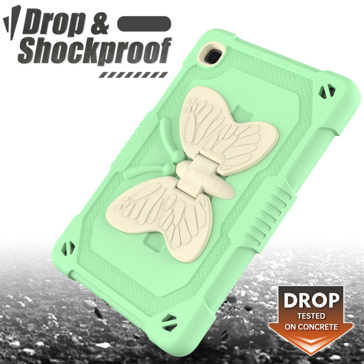 Beige PC + Silicone Anti-drop Protective Case with Butterfly Shape Holder & Pen Slot For Samsung Galaxy Tab A7 Lite 8.7 SM-T220 / SM-T225(Beige + Fresh Green) - Tab A7 Lite T220 / T225 by buy2fix | Online Shopping UK | buy2fix