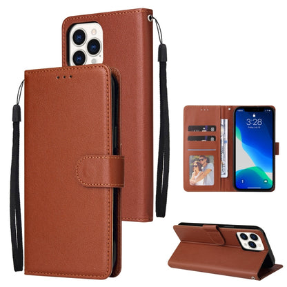 For iPhone 13 Multifunctional Horizontal Flip Leather Case, with Three Card Slot & Holder & Photo Frame & Lanyard(Brown) - iPhone 13 Cases by buy2fix | Online Shopping UK | buy2fix