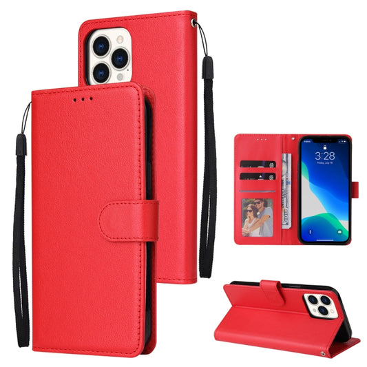 For iPhone 13 Multifunctional Horizontal Flip Leather Case, with Three Card Slot & Holder & Photo Frame & Lanyard(Red) - iPhone 13 Cases by buy2fix | Online Shopping UK | buy2fix