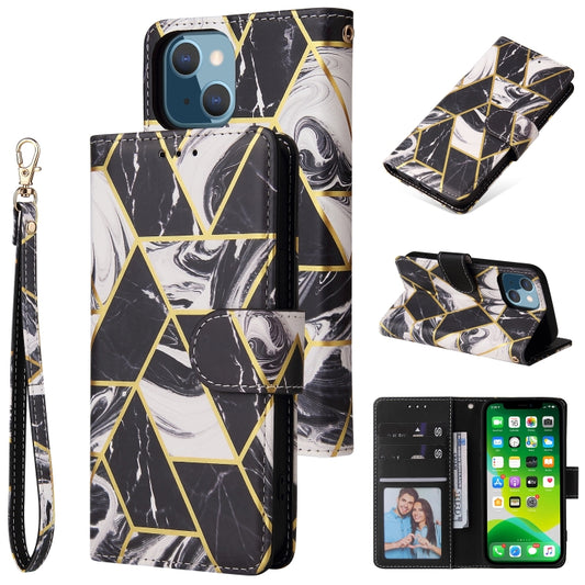 For iPhone 13 Marble Bronzing Stitching Horizontal Flip PU Leather Case with Holder & Card Slots & Wallet & Photo Frame(Black) - iPhone 13 Cases by buy2fix | Online Shopping UK | buy2fix