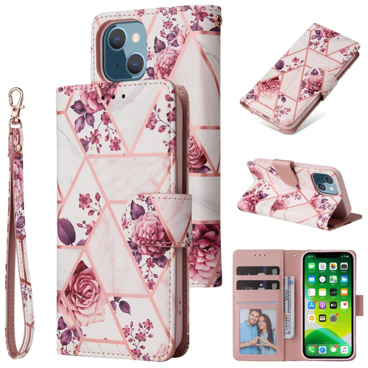 For iPhone 13 Marble Bronzing Stitching Horizontal Flip PU Leather Case with Holder & Card Slots & Wallet & Photo Frame(Rose Gold) - iPhone 13 Cases by buy2fix | Online Shopping UK | buy2fix