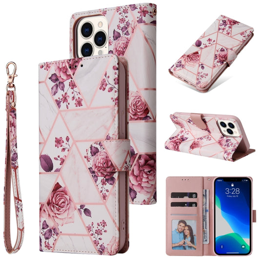 For iPhone 13 Pro Marble Bronzing Stitching Horizontal Flip PU Leather Case with Holder & Card Slots & Wallet & Photo Frame (Rose Gold) - iPhone 13 Pro Cases by buy2fix | Online Shopping UK | buy2fix