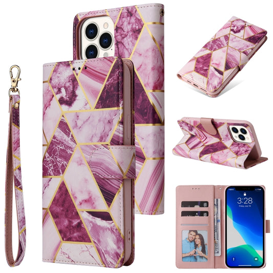 For iPhone 13 Pro Marble Bronzing Stitching Horizontal Flip PU Leather Case with Holder & Card Slots & Wallet & Photo Frame (Purple) - iPhone 13 Pro Cases by buy2fix | Online Shopping UK | buy2fix