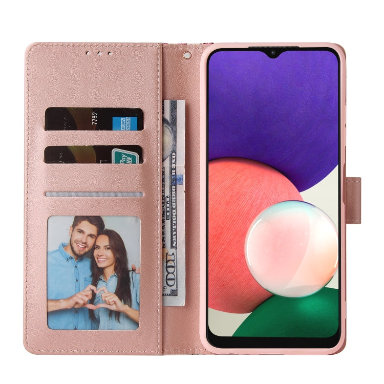 For Samsung Galaxy A22 5G Marble Bronzing Stitching Horizontal Flip PU Leather Case with Holder & Card Slots & Wallet & Photo Frame(Rose Gold) by buy2fix