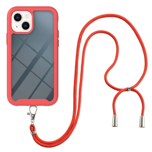 For iPhone 13 Starry Sky Solid Color Series Shockproof PC + TPU Protective Case with Neck Strap(Red) - iPhone 13 Cases by buy2fix | Online Shopping UK | buy2fix