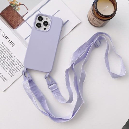 For iPhone 13 Elastic Silicone Protective Case with Wide Neck Lanyard(Purple) - iPhone 13 Cases by buy2fix | Online Shopping UK | buy2fix