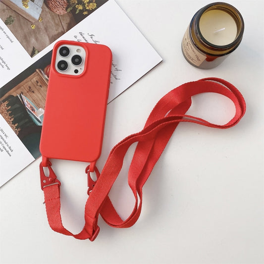 For iPhone 13 Elastic Silicone Protective Case with Wide Neck Lanyard(Red) - iPhone 13 Cases by buy2fix | Online Shopping UK | buy2fix