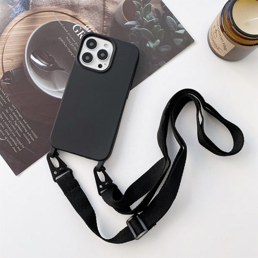 For iPhone 13 Elastic Silicone Protective Case with Wide Neck Lanyard(Black) - iPhone 13 Cases by buy2fix | Online Shopping UK | buy2fix