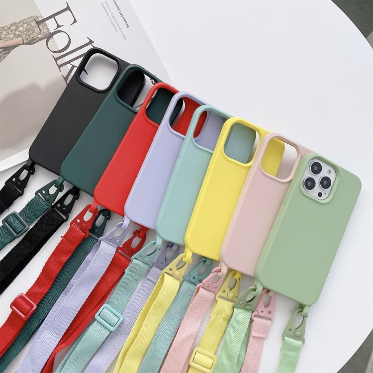 For iPhone 12 mini Elastic Silicone Protective Case with Wide Neck Lanyard (Dark Green) - iPhone 12 mini Cases by buy2fix | Online Shopping UK | buy2fix