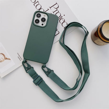 For iPhone 12 Pro Max Elastic Silicone Protective Case with Wide Neck Lanyard(Dark Green) - iPhone 12 Pro Max Cases by buy2fix | Online Shopping UK | buy2fix