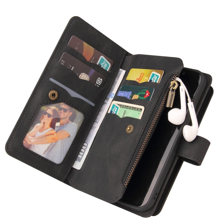 For Motorola Moto G30 Skin Feel PU + TPU Horizontal Flip Leather Case With Holder & 15 Cards Slot & Wallet & Zipper Pocket & Lanyard(Black) - Motorola Cases by buy2fix | Online Shopping UK | buy2fix