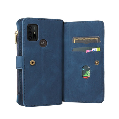 For Motorola Moto G30 Skin Feel PU + TPU Horizontal Flip Leather Case With Holder & 15 Cards Slot & Wallet & Zipper Pocket & Lanyard(Blue) - Motorola Cases by buy2fix | Online Shopping UK | buy2fix