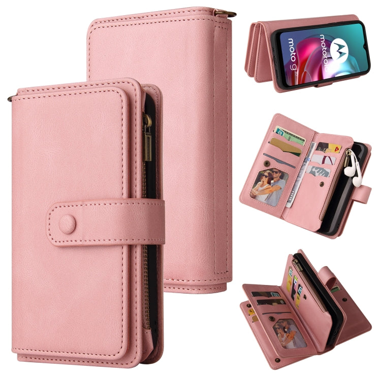 For Motorola Moto G30 Skin Feel PU + TPU Horizontal Flip Leather Case With Holder & 15 Cards Slot & Wallet & Zipper Pocket & Lanyard(Pink) - Motorola Cases by buy2fix | Online Shopping UK | buy2fix