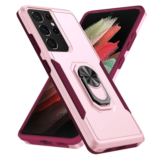 For Samsung Galay S21 Ultra 5G Pioneer Armor Heavy Duty PC + TPU Shockproof Case with Holder(Pink) - Galaxy S21 Ultra 5G Cases by buy2fix | Online Shopping UK | buy2fix