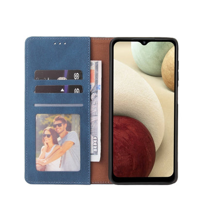 For Samsung Galaxy A12 Simple Suction Closure Horizontal Flip Leather Case with Holder & Card Slot & Wallet(Blue) by buy2fix
