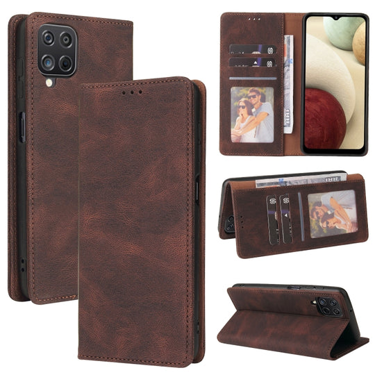 For Samsung Galaxy A12 Simple Suction Closure Horizontal Flip Leather Case with Holder & Card Slot & Wallet(Brown)