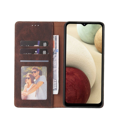 For Samsung Galaxy A12 Simple Suction Closure Horizontal Flip Leather Case with Holder & Card Slot & Wallet(Brown) by buy2fix