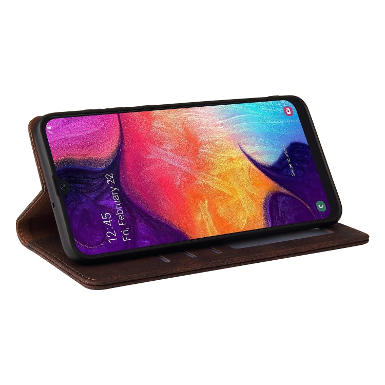 For Samsung Galaxy A50 Simple Suction Closure Horizontal Flip Leather Case with Holder & Card Slot & Wallet(Brown) by buy2fix
