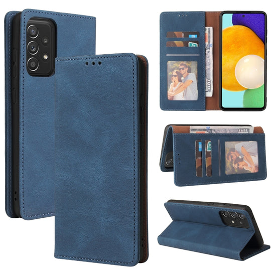 For Samsung Galaxy A52 5G / 4G Simple Suction Closure Horizontal Flip Leather Case with Holder & Card Slot & Wallet(Blue)