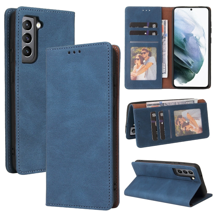 For Samsung Galaxy S21 FE 5G Simple Suction Closure Horizontal Flip Leather Case with Holder & Card Slot & Wallet(Blue) by buy2fix