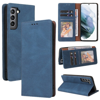 For Samsung Galaxy S21 FE 5G Simple Suction Closure Horizontal Flip Leather Case with Holder & Card Slot & Wallet(Blue) by buy2fix
