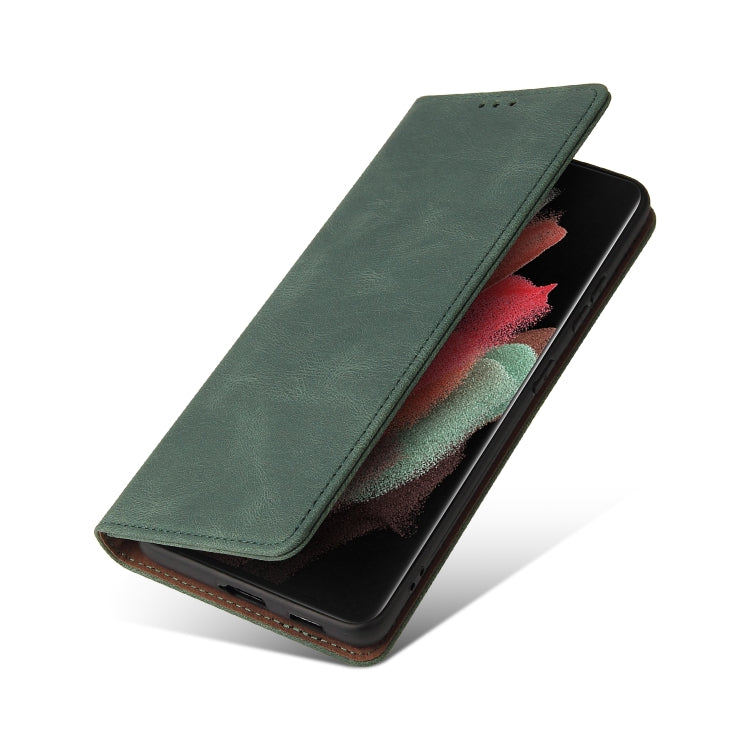 For Samsung Galaxy S21 Ultra 5G Simple Suction Closure Horizontal Flip Leather Case with Holder & Card Slot & Wallet(Green) - Galaxy S21 Ultra 5G Cases by buy2fix | Online Shopping UK | buy2fix