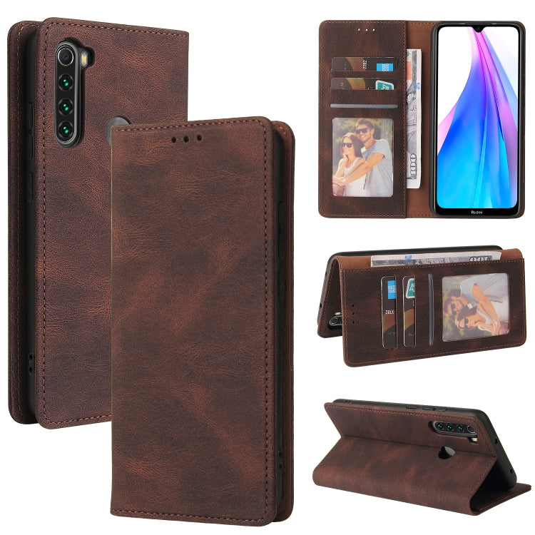 For Xiaomi Redmi Note 8T Simple Suction Closure Horizontal Flip Leather Case with Holder & Card Slot & Wallet(Brown) by buy2fix