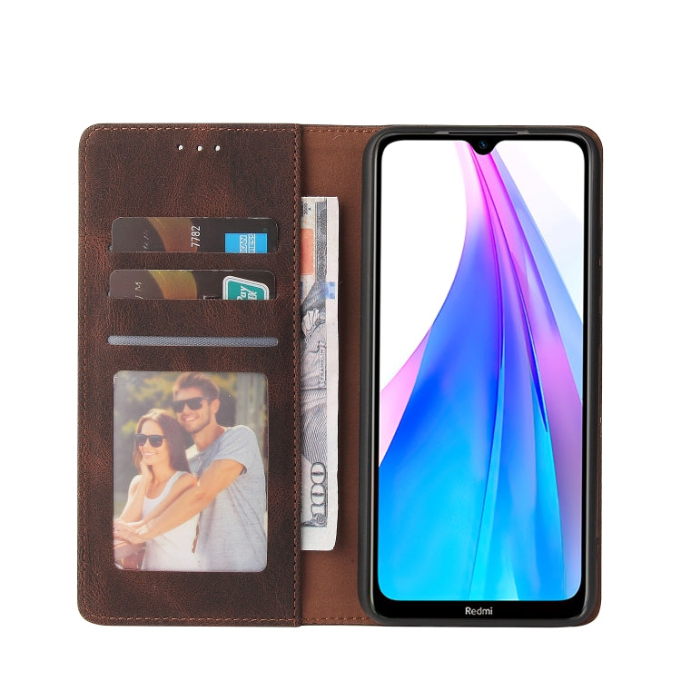For Xiaomi Redmi Note 8T Simple Suction Closure Horizontal Flip Leather Case with Holder & Card Slot & Wallet(Brown) by buy2fix